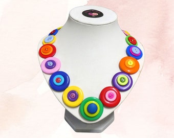 Multi color button necklace, Bright and Beautiful. Button jewelry, colorful necklace, rainbow buttons, handmade jewelry, boho necklace
