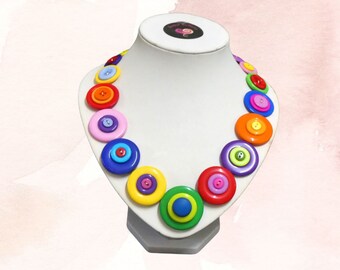 Multi color button necklace, Bright and Beautiful. Button jewelry, colorful necklace, rainbow buttons, handmade jewelry, boho necklace