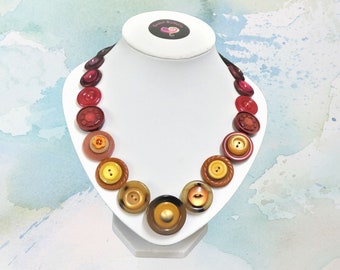 Handmade Vintage Button Necklace - Trendy and upcycled Jewelry, statement necklace, Mother's day gift, Fall necklace