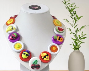 Novelty Fruit Button Necklace: Quirky Handmade Jewelry