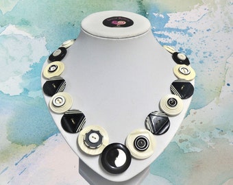 Handmade Vintage Button Necklace - Eco-friendly and upcycled jewelry, Yin and Yang necklace, Mother's Day gift