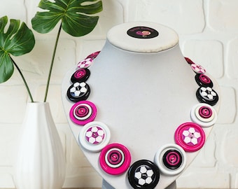 Handmade Button Necklace with soccer ball buttons, Colorful Football Fan Jewelry, Australian seller