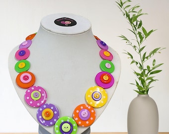 Handmade Tutti Frutti button statement necklace, Colorful Chunky Necklace, Australian seller