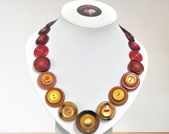 Handmade Vintage Button Necklace, Autumn Colors,  upcycled Jewelry