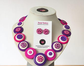 Handmade button necklace & earring set:  Polka Dots
