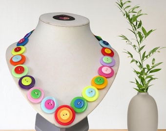 Colorful Button Necklace: Chunky Boho Resin Jewelry