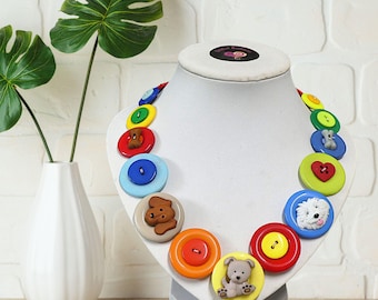 Puppy Love Necklace, Handmade button Jewelry, Australian seller