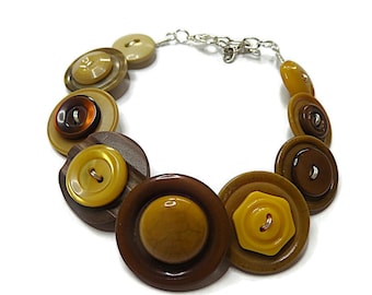 Caramel Vintage Button Bracelet, Handmade upcycled Jewelry, Adjustable Length