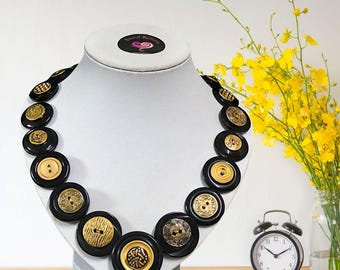 Black and Gold Statement Necklace, Handmade Jewelry, Australian Seller