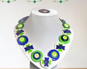 Four Leaf Clover Button Necklace, St Patricks day necklace, Good luck jewelry