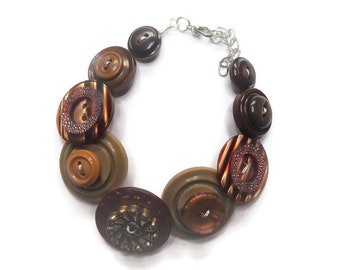 Vintage button bracelet,  Earth.  Button jewelry, handcrafted bracelet, vintage buttons handmade jewelry, gift for mom, birthday gift