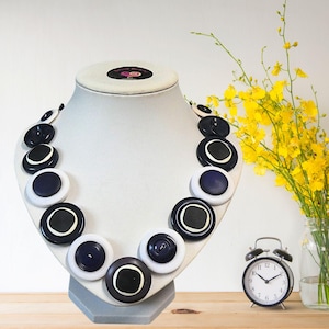 Blue  and White Button Necklace, Nautical Jewelry, Navy Mom Statement Necklace