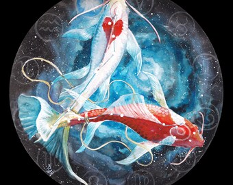 Impresión circular de la nebulosa de Piscis, constelación del zodíaco, peces