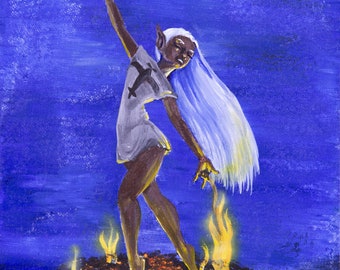 Aluminum elemental fantasy art dancing elf on embers