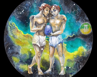 Impresión circular de los gemelos de la constelación zodiacal de la nebulosa de Géminis