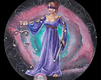 Impresión del círculo de la justicia de la constelación zodiacal de la nebulosa de Libra, Temis