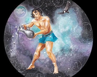 Impresión circular de la constelación zodiacal de Ganimedes, nebulosa de Acuario