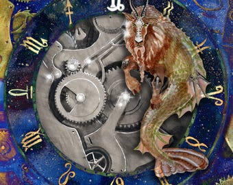 Impresión steampunk de la constelación del zodíaco Capricornio