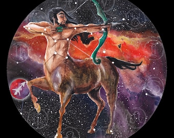 Impresión circular del centauro Quirón de la constelación zodiacal de la nebulosa de Sagitario