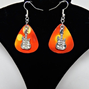 Guitar Pick Earrings - Guitar Earrings - Orange Pick Earrings - Orange Guitar Pick Earrings - Electric Guitar Earrings - Gift for Musician
