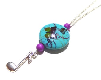 Unique Music Jewelry Necklace with Turquoise Butterfly Design and Music Note Pendant - Perfect Gift for the Music Lover