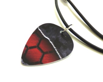 Juegos-mezcla de rojo y gris guitarra elegir collar, aretes o llavero de nido de abeja + coincida con su personalización - regalo perfecto para el amante de la música