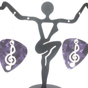 Purple Guitar Pick Earrings with Treble Clef - Great Gift for Music Lover