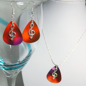 Music Note, Music Jewelry, Music Jewelry Set, Music Earrings and Necklace with Treble Clef, Guitar Pick Earrings and Necklace, Music Note