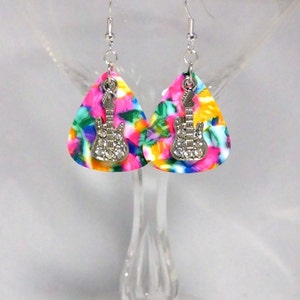 SALE Music Jewelry, Music Note, Music Earrings, Guitar Pick Earrings, Colorful Picks - Treble Clef or Guitar