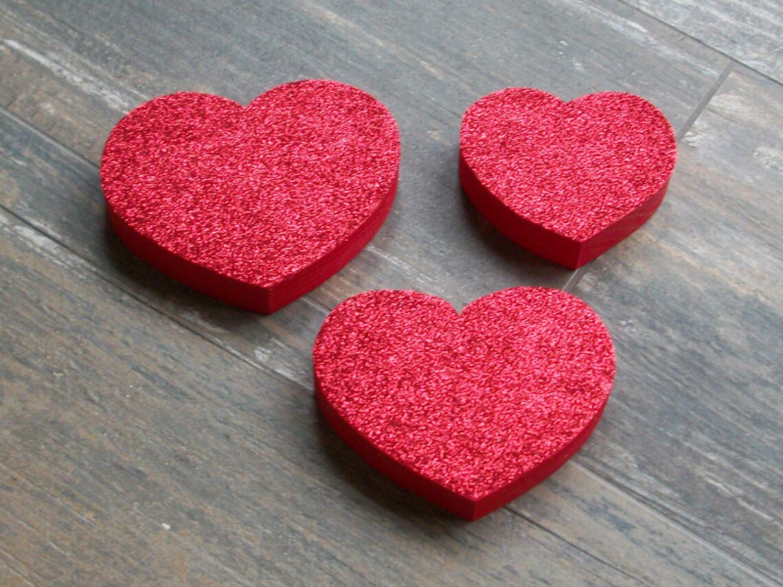 Red Glitter Wooden Hearts Valentine Home Decor Red Etsy