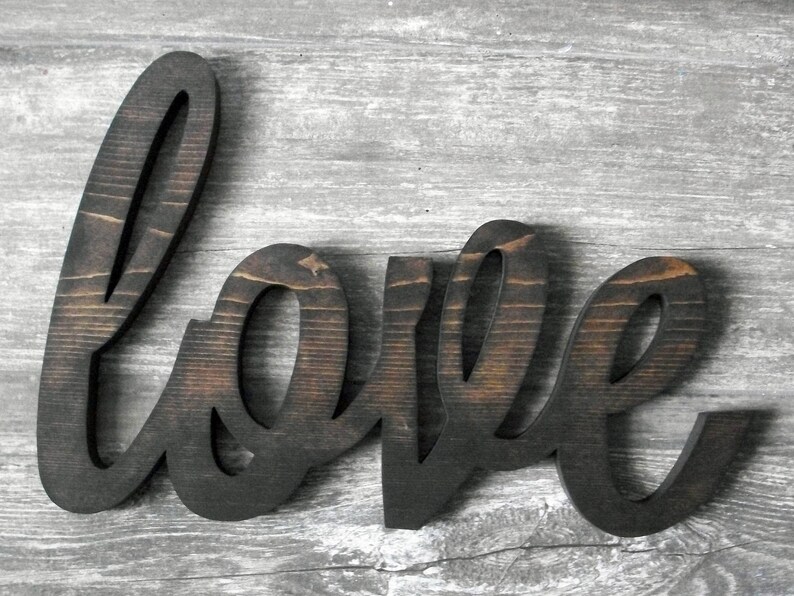 Wooden Love Sign Dark Walnut Stained Wood Love Sign Home Etsy