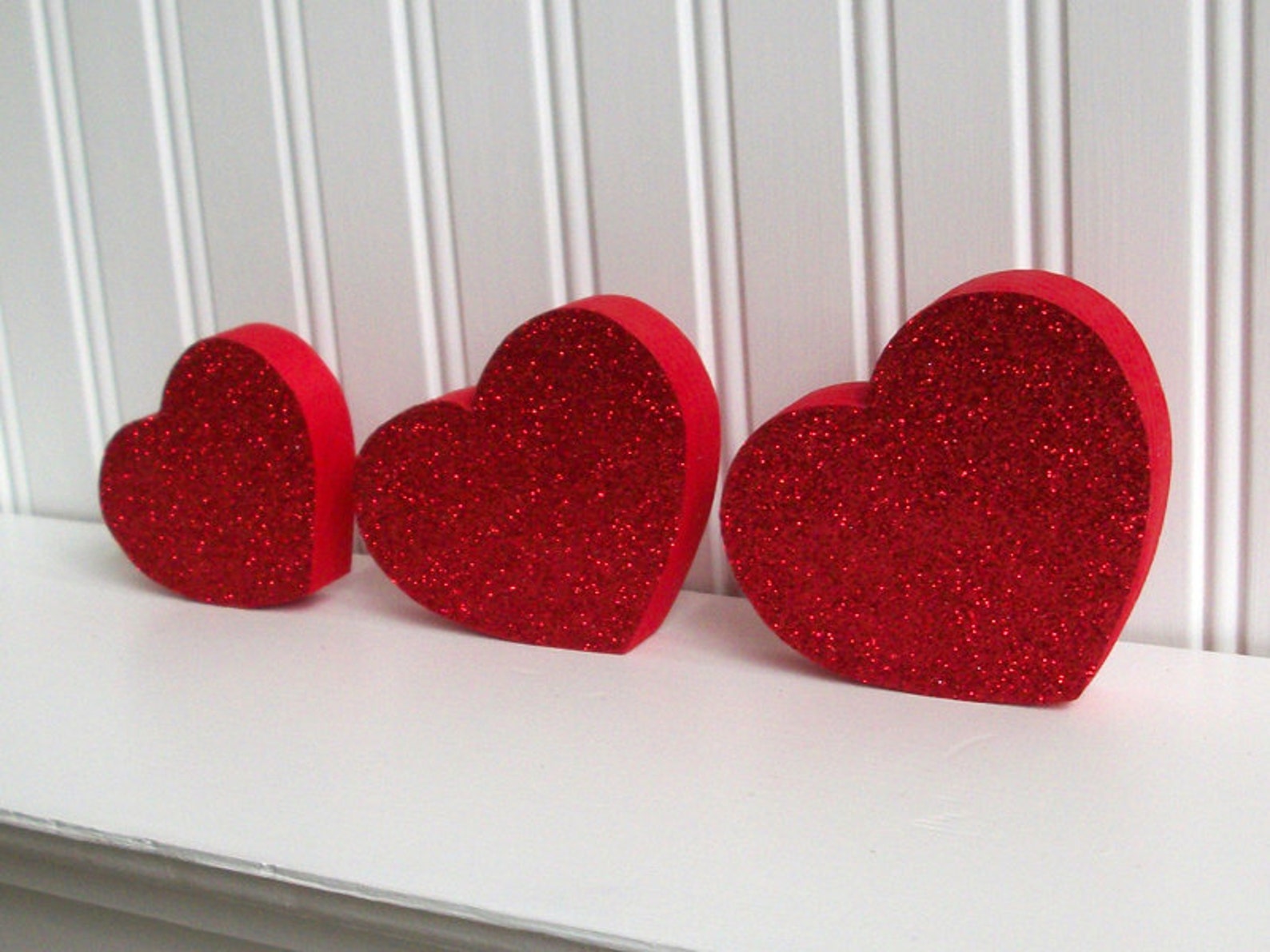 Red Glitter Wooden Hearts Valentine Home Decor Red Etsy