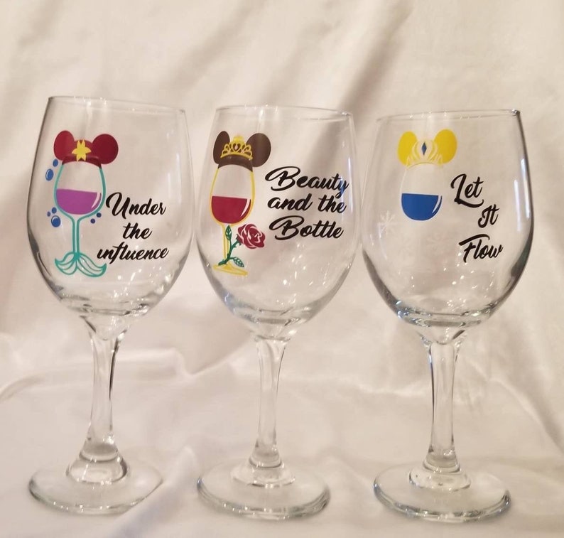 Disney Princess inspired wine glass made with vinyl lettering Etsy