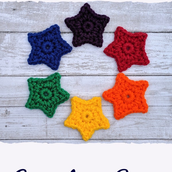 Crochet applique, Set of 12 crochet star appliques for rainbow baby shower, Newborn photo prop, Baby shower decorations, Gender neutral baby