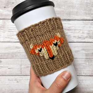 Coffee cup cozy with Fox, Knit coffee cup sleeve, Coffee lover gift, Ready to Ship!