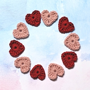 Crochet applique, set of 10 crochet heart appliques