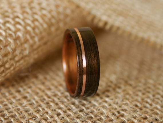 Men s Wooden  Wedding  Band with 14k Rose Gold  Inlay in Etsy