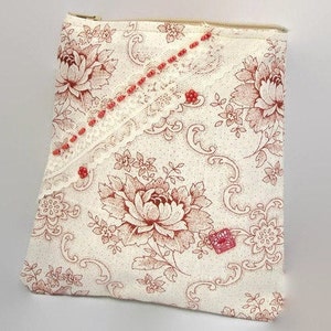 Trousse sac à main fleurie bordeaux et écru fait main