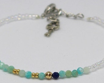 Minimalist bracelet gemstone beads and transparent seed beads handmade