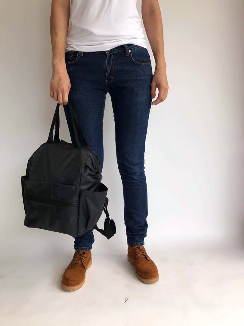 Black Nylon Backpack Diaper Bag Water Resistant Etsy