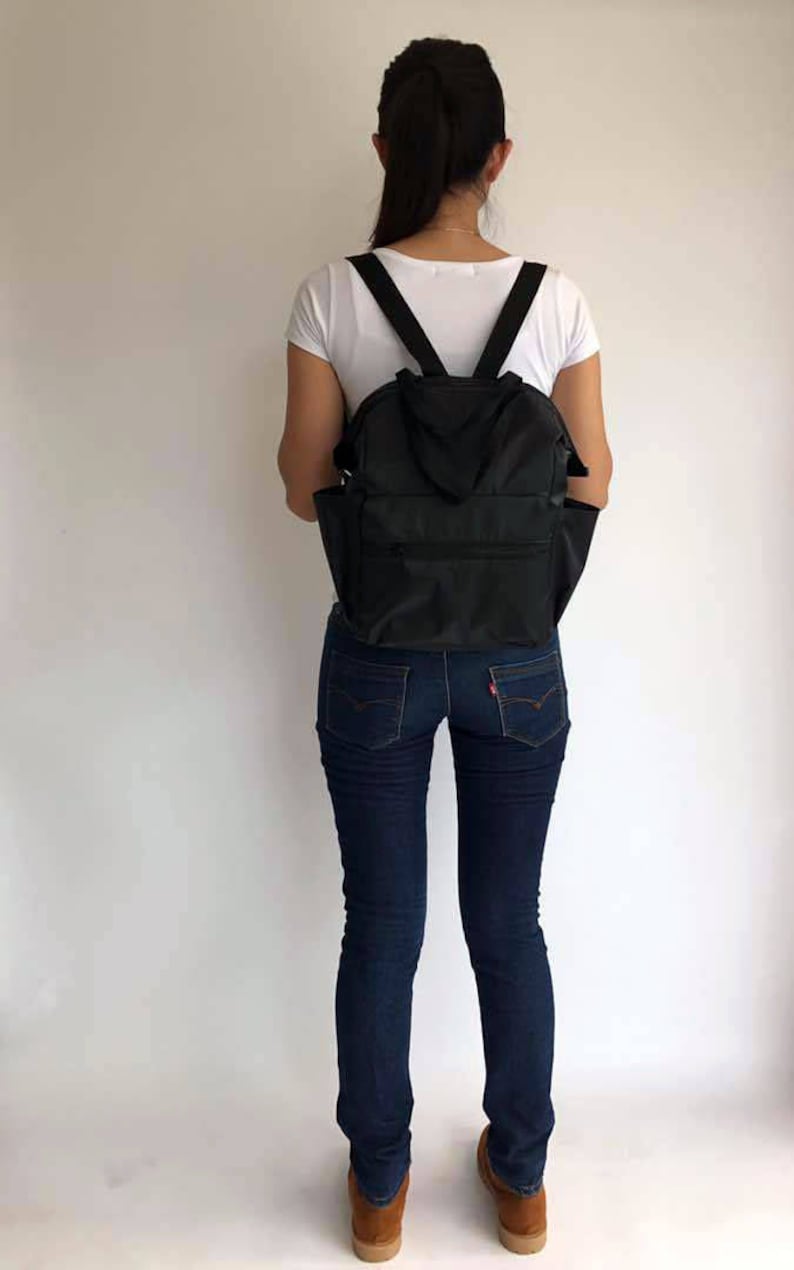 Black Nylon Backpack Diaper Bag Water Resistant Etsy