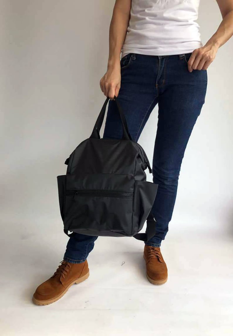 Black Nylon Backpack Diaper Bag Water Resistant Etsy