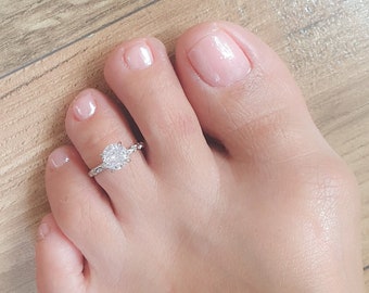 Big Diamond Toe Ring-Adjustable Toe Ring-Celebrity Silver Toe Ring Rihanna style-Sterling Silver 925 Toe Ring-Foot Jewelry