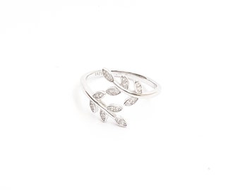 Silver Cuff Ring Leaf Nature Sterling Silver 925 branch adjustable Leaves Cuff Laurel ring