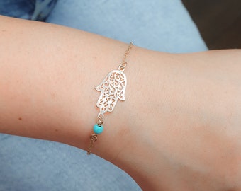 Hamsa Turquoise  bracelet, Sterling silver Hamsa , Silver Hamsa bracelet, Thin Hamsa Bracelet Turquoise