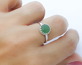 Silver Jade ring, Jade Jewelry, Gemstone Natural Genuine Jade Ring, Jade Stone Minimalist Dainty Delicate Ring