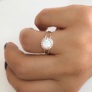 Mother Day Opal Ring White Opal Silver Jewelry Gold Filled Dainty Double Opal Band Ring image 1
