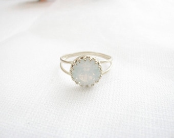 Mother Day - Silver Opal Ring White Opal Crystal Jewelry Birthday Gift For Her Promise Ring