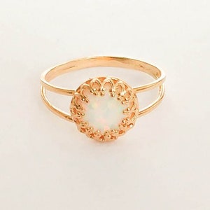 Mother Day Opal Ring White Opal Silver Jewelry Gold Filled Dainty Double Opal Band Ring image 5