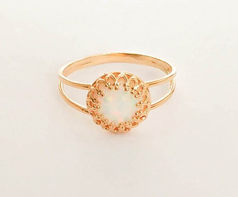 Mother Day Opal Ring White Opal Silver Jewelry Gold Filled Dainty Double Opal Band Ring image 5